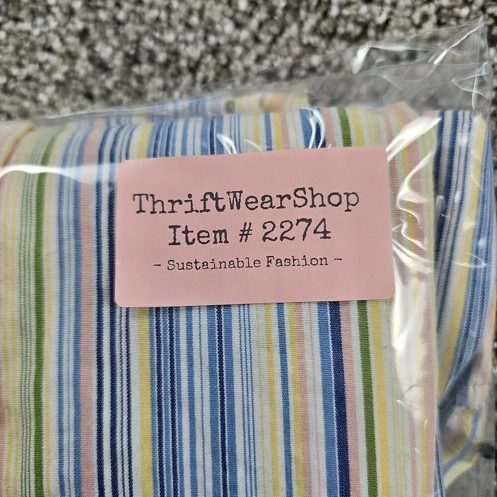 Vintage J Crew Shirt Mens 16.5 33 Blue Yellow Striped Oarsman Long Sleeve Button
